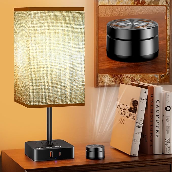 cozoo Bedroom Table Lamp with Remote Operation Control,Dimmable Bedside Table Desk Lamps with USB C+A Charging Ports 2 AC Outlets (Brown + Remote)