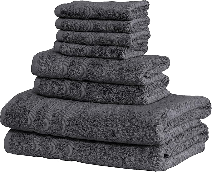 Mosobam Luxury Turkish 8pc Towel Set 30X58 16X30 13X13 Charcoal Gray (Dark Grey) 700 GSM Bamboo Viscose & Aegean Turkish Combed Cotton