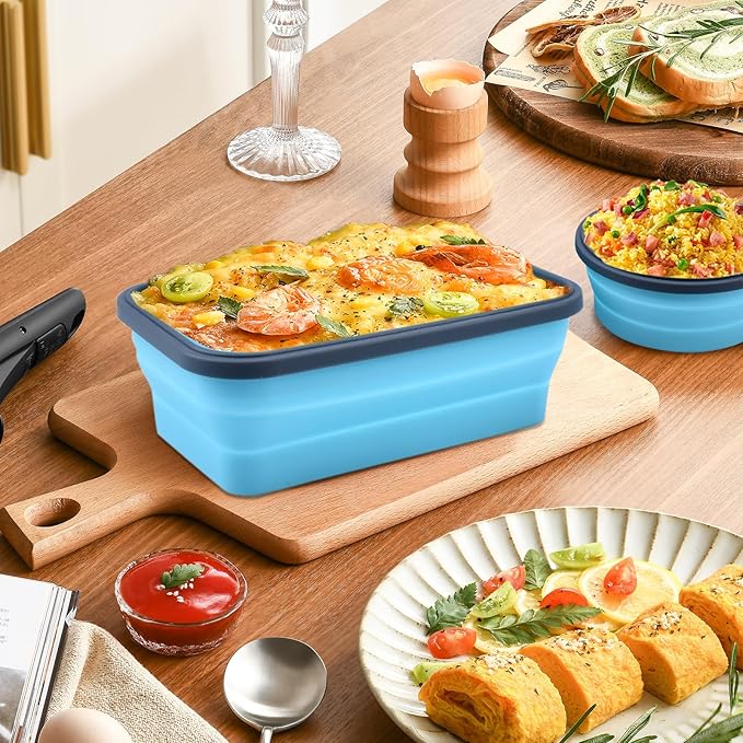 Collapsible Food Storage Containers with Lid & Air Vent, 4 Pack Round Foldable Collapsible Storage Containers Sets for Meals, Lunch Bowls for Camping, Travel, Microwave Freezer Dishwasher Safe, Green