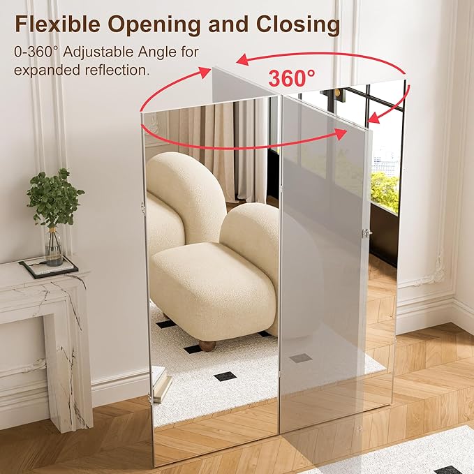 brisafe 360-Degree Folding Full-Length Mirror - 79" x 47"Oversized Anti-Shatter Nano Film Mirror, Space-Saving Foldable Design for Home Gym/Yoga Studio, 60% Commercial Insurance Discount, Black