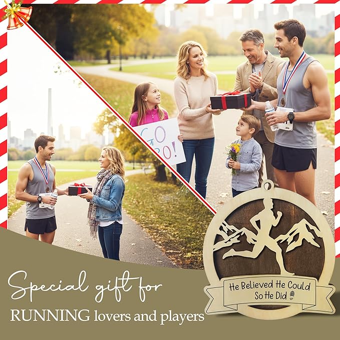 Running Christmas Ornament 2025-2 Layer Wooden Running Ornaments for Christmas Tree - Marathon Runners Wooden Xmas Tree Hanging Decor - Runner Ornament 2025 - Gifts for Runners, Cross Country Athlete
