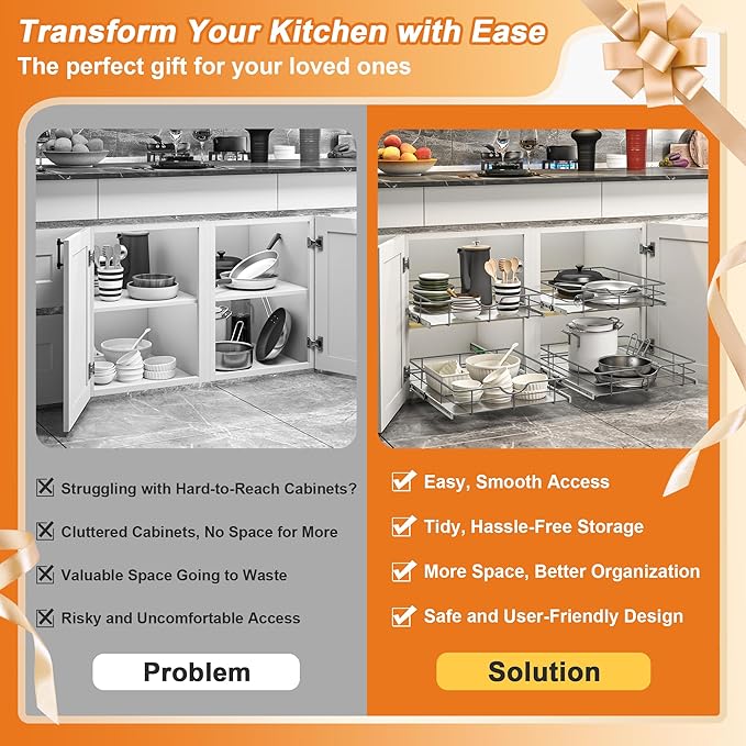 ALINE FURNITURE Pull Out Shelves - 17" W x 22" D Soft Close Pull Out Cabinet Organizer 1 Tier - Slide Out Drawers with Shelf Liner, Heavy Duty Steel Wire Baskets for Kitchen Cabinets, Pantry, Bathroom