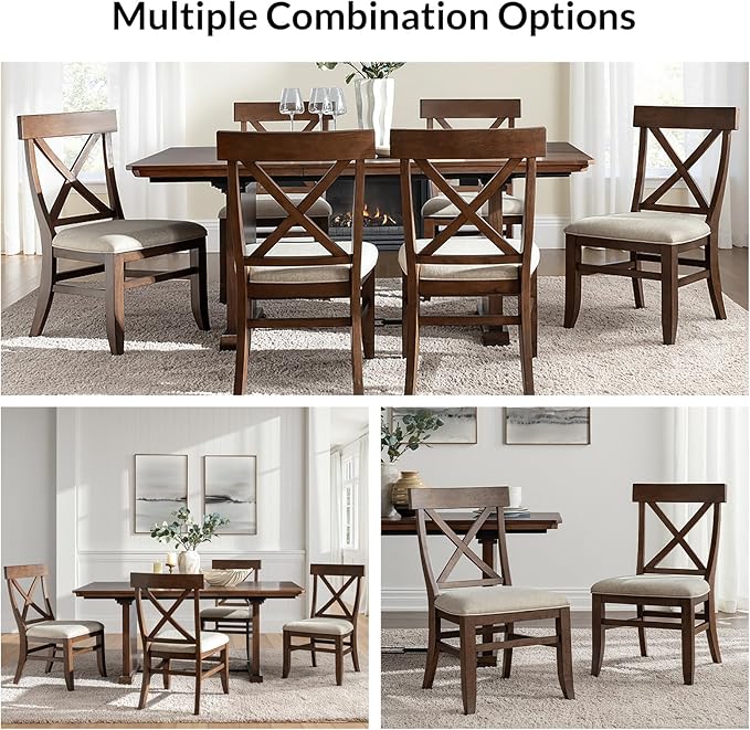 Wood Dining Chairs Set of 4, Modern Farmhouse Kitchen Dining Room Chair, Upholstered Dinner Chair with Back Wood Legs for Restaura, Cofe and Hotel Walnut