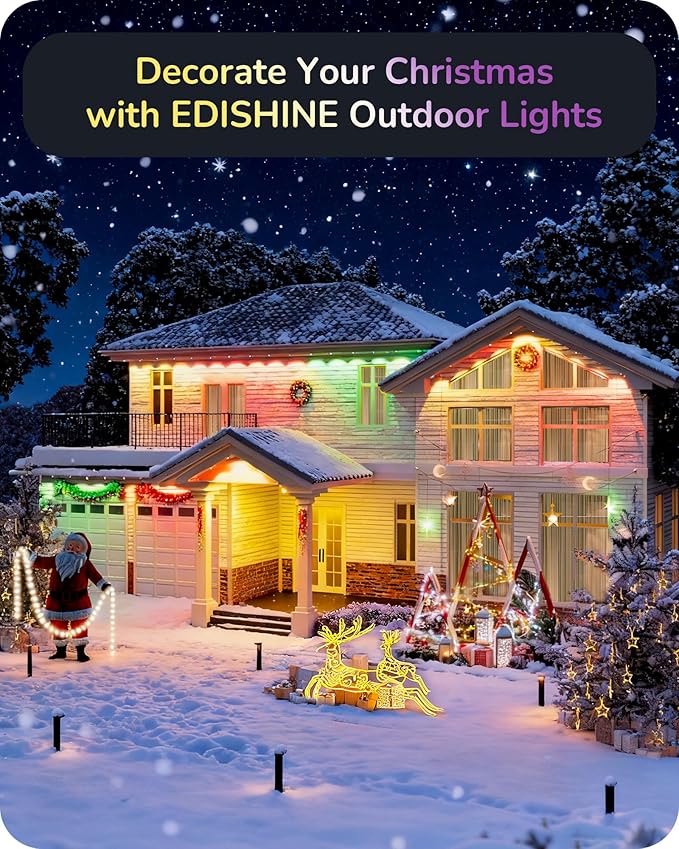 EDISHINE 150FT Cuttable Permanent Outdoor Lights PRO, 90 LED Smart RGB+IC+Warm White Eave Light, 111+ Scene Modes, App/Remote Contrtol, IP67 Waterproof for House Year-Round Decor, Alexa Google Enable