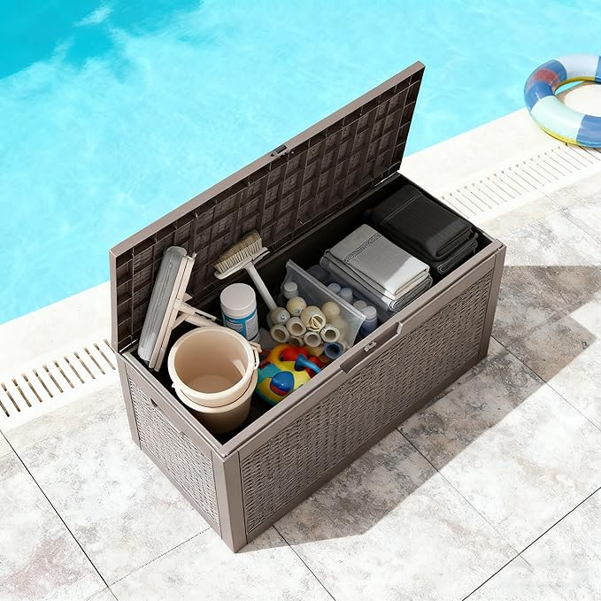 60 Gallon Outdoor Storage Box, Waterproof Resin Deck Box with Lockable Lid – Storage Cabinet for Patio Furniture, Pool Supplies, Garden Tools – Indoor & Outdoor Use