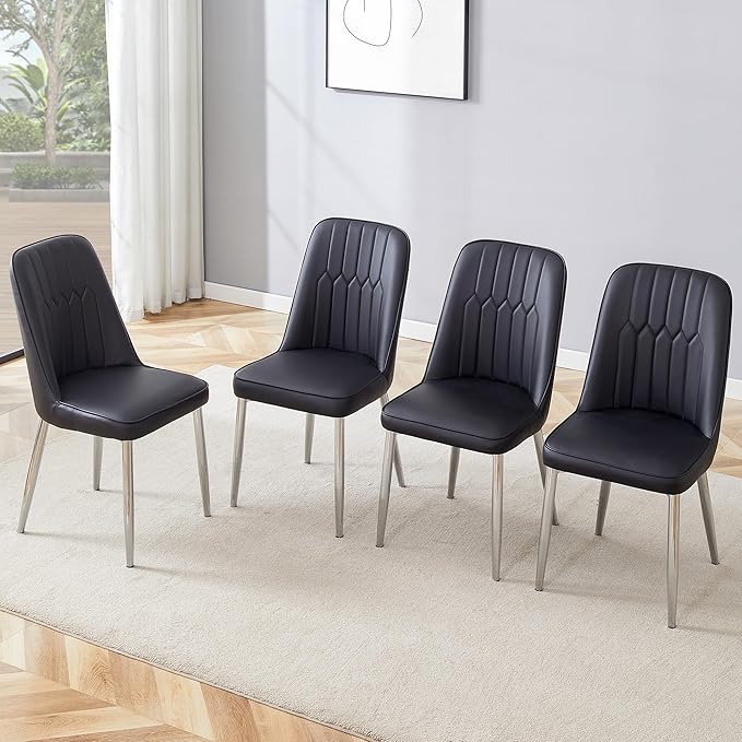 Dining Chairs Set of 4，Modern Dining Chairs, Equipped with PU Leather Backrest Cushions and Metal Legs, Suitable for Restaurants, Kitchens, and Dining Room Chairs
