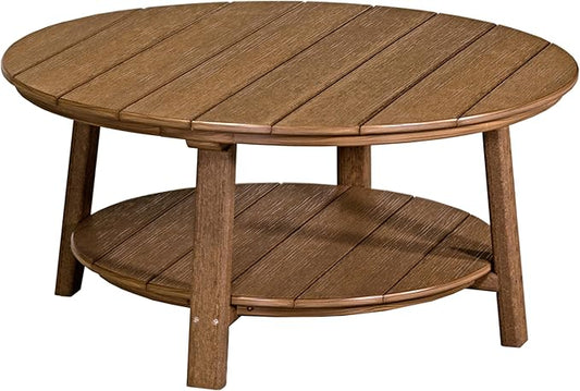 LuxCraft Deluxe Poly Round Outdoor Coffee Table, Two Tier Coffee Table, Round Conversation Tables for Outside Patio with Lower Shelf - Amish Made in USA (Antique Mahogany)