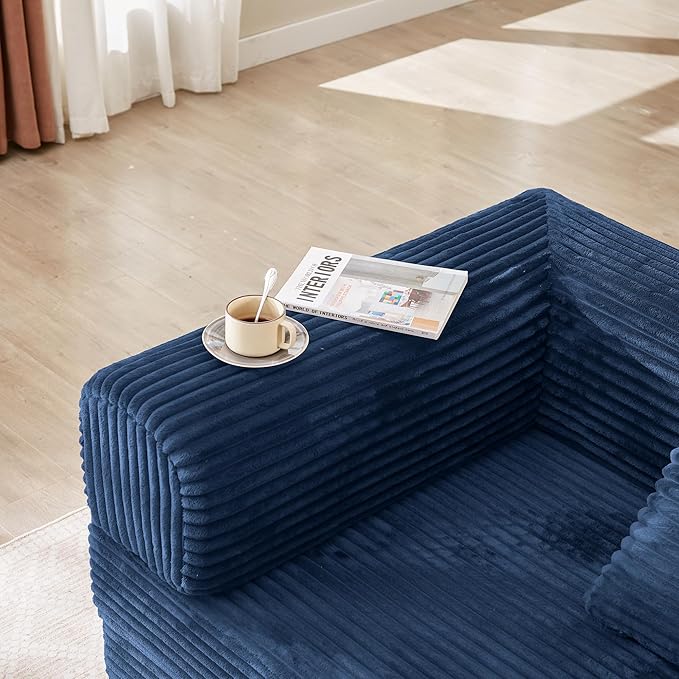 Boneless Couch Sofa Bed Sectional Couches for Living Room,Futon Cloud Couch with Sleeper Sofa,Sofas for Living Room Oversized Corduroy Upholstered (Blue)