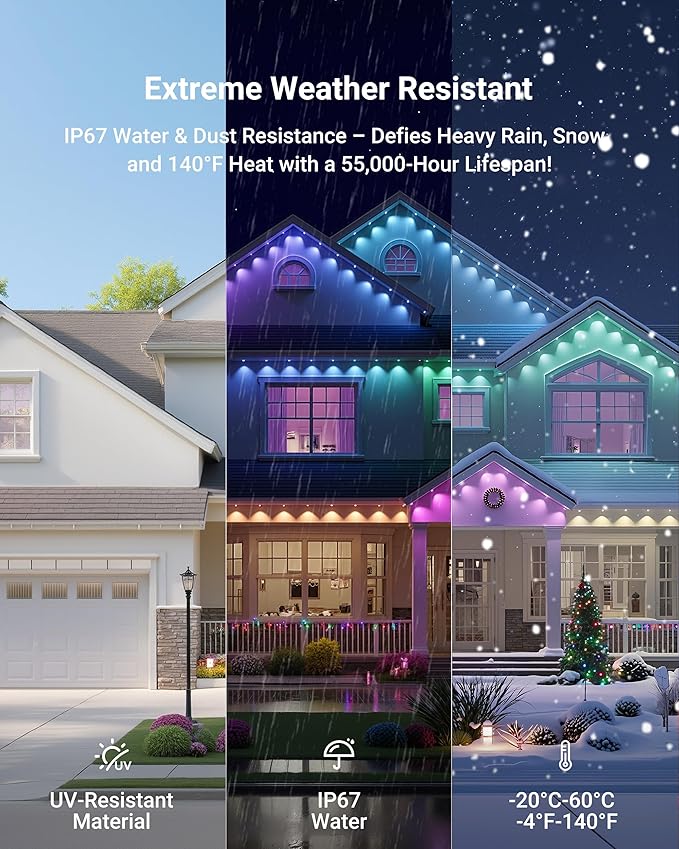 Permanent Outdoor Lights, 100ft RGBICWWPW Christmas Lights with 72 Triple-LED, IP67 Waterproof, 45lm Tunable White for Christmas Decorations, Daily and Holiday, Works with Alexa, Google Assistant