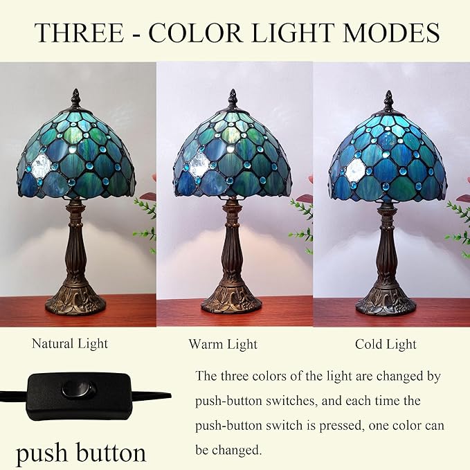 Small Tiffany Table Lamp 8 Inch Blue Pearls Style Tiffany Style Stained Glass Antique Light Bedroom Bedside Lamp Retro Reading Light