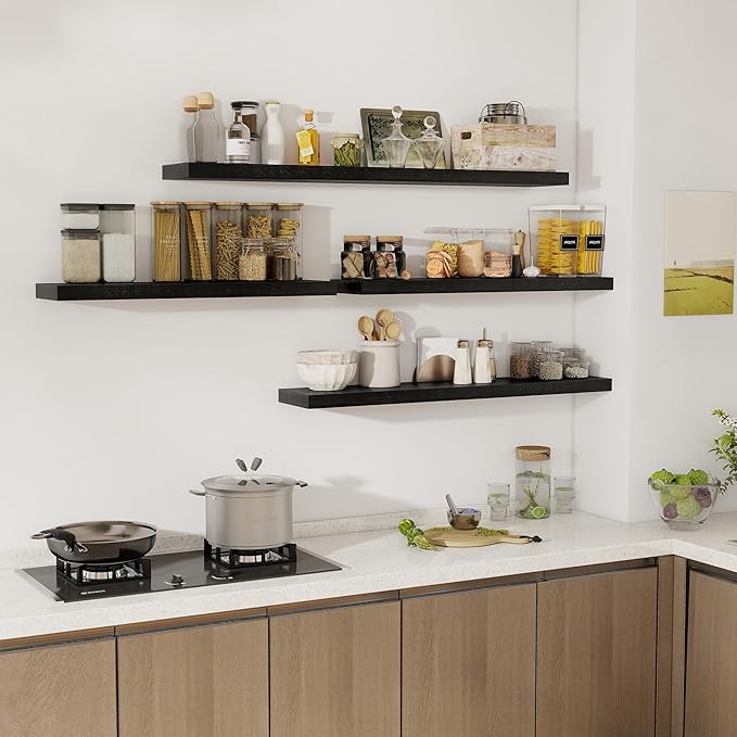 Fun Memories 36 Inch Floating Shelves, Wall Shelves Set of 2 for Bathroom/Living Room/Bedroom/Kitchen, Black Floating Shelf for Wall Decor with Invisible Brackets