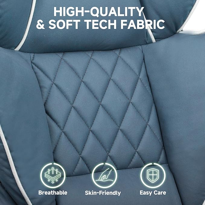 COMHOMA Big and Tall Gaming Chair with Pocket Spring Lumbar Support, Ergonomic Office Chair with Footrest, Executive Desk Chair with Outward Fixed Soft Armrests, Computer Chair with High Back, Blue