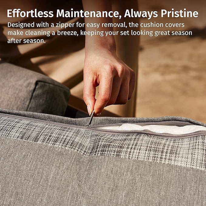 East Oak 3-Piece Patio Furniture Set | Armchairs & Coffee Table | Outdoor Furniture with Cushions | Deep Seating Modern Conversation Set | Garden, Porch, Balcony & Backyard | Misty Grey