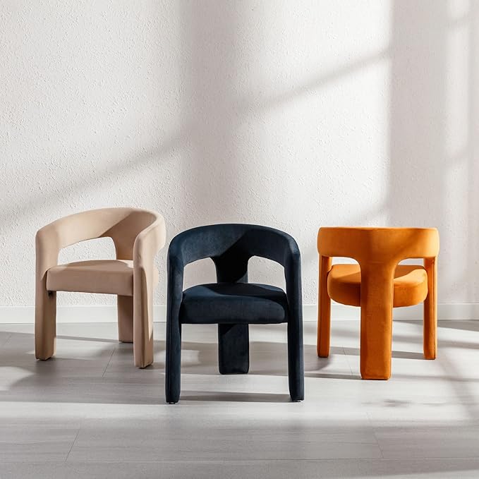 Modern Velvet Fabric Upholstered Dining Chairs with Open-Back, Cute Barrel Side Chairs Kitchen Armchair Accent Chairs for Dining Room Bedroom, Khaki