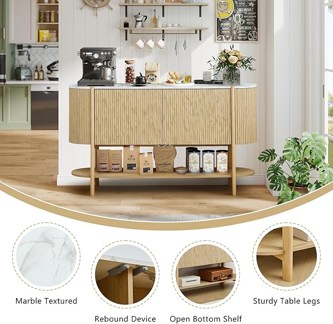 Console Table with Storage, Fluted Entryway Table with 2 Doors and Open Shelf, Long Sofa Table Behind Couch for Living Room, Hallway (Natural)