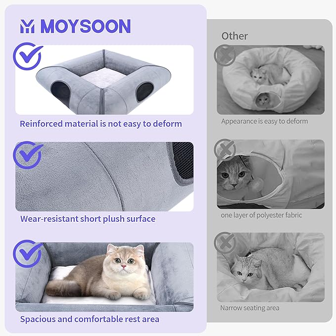 Indoor Cat Cave Bed with Door, with Removable Soft Pad, Sturdy and Scratch Resistant,Suitable for Small and Medium Cats (Gray)