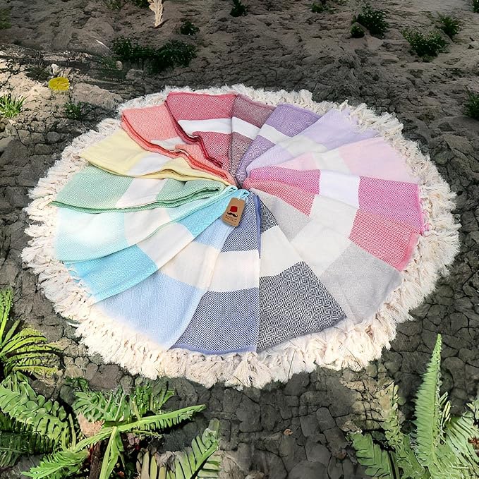 Bazaar Anatolia Turkish Beach Towel – 100% Cotton, Quick Dry, Sand Free Towel for Bathroom, Camping, Travel – Oversized 71x39 Inches – Diamond Light Blue