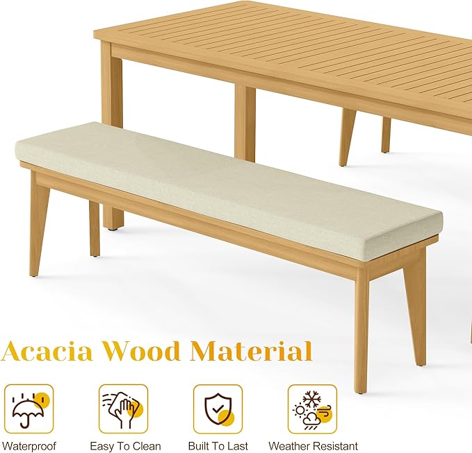6-Piece Outdoor Dining Set for 4 with 23" Extra Wide Chair and Cushion，Patio Table and Chairs Set with All Acacia Wood Frame, All-Weather Outdoor Patio Furniture Set for Garden Lawn, Beige