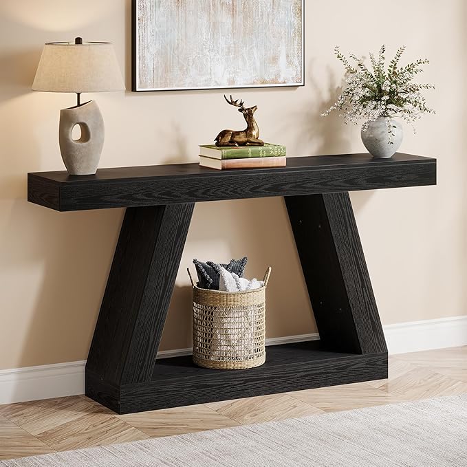Tribesigns Farmhouse Console Table, 55-Inch Rustic Sofa Table with Storage, Industrial Wooden Entryway Table for Hallway, Living Room, Black