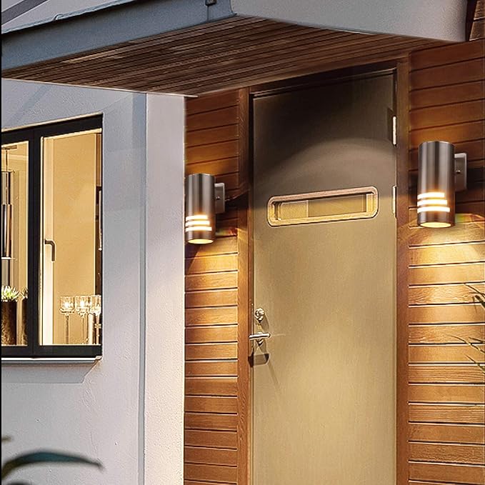 Cerdeco Modern Porch Light Outdoor Wall Lamp Cylinder Wall Sconce Suitable for Garden & Patio Satin Nickel Finished[ UL-Listed ]