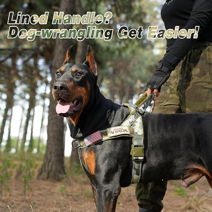 Forestpaw No Pull Dog Harness with Flannel Lining, Reflective Escape Proof Vest for Large Dogs, Quick Release Comfortable for Walking Training (Includes Patches),Green Camo L