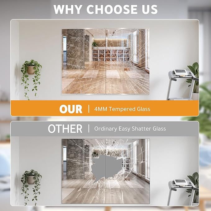 ROOMTEC Home Gym Mirror 72"x48"-2 PCS Frameless Wall Mounted Fitness Mirror, Large Tempered Glass Full Length for Yoga, Dance Studio, Workout Room