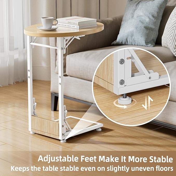 Elbourn Folding Side Table End Couch Tables, C-Shaped End Table for Living Room, Small End Table for Bedroom, Coffee Table(Nature Wood Color)