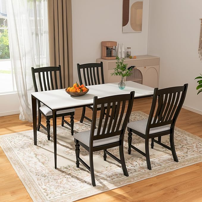 Giantex Wood Dining Chairs Set of 4, Farmhouse Black Kitchen Chairs with Solid Wood Frame, Max Load 355 Lbs, Armless Upholstered Dining Side Chairs with Cushion Seat, Slat Back Dining Room Chair