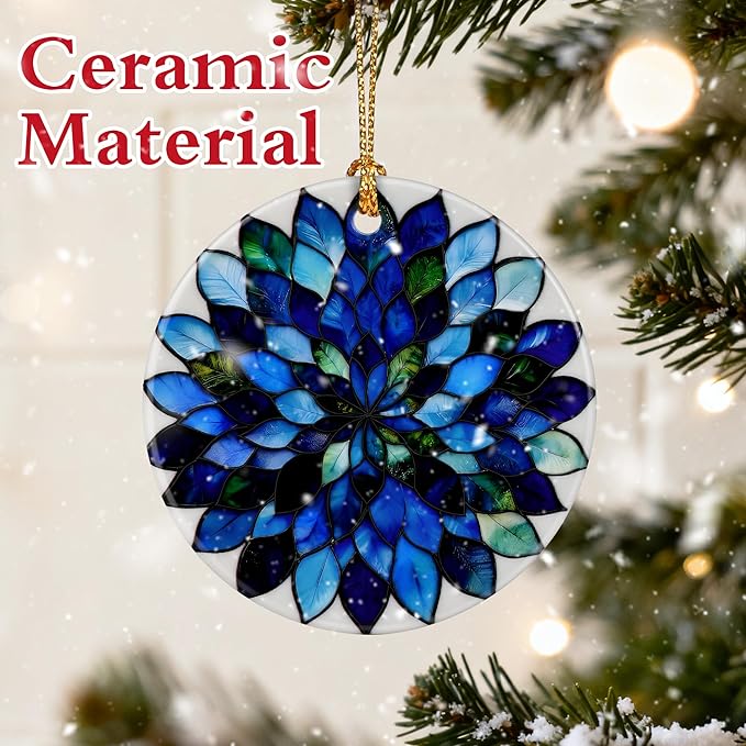 Blue and Green Leaves Mandala Ornament, Christmas Ornaments, Christmas Decorations, Holiday Decor Gifts for Family & Friends, Gift Exchange & Gift Idea, Giftbox Included