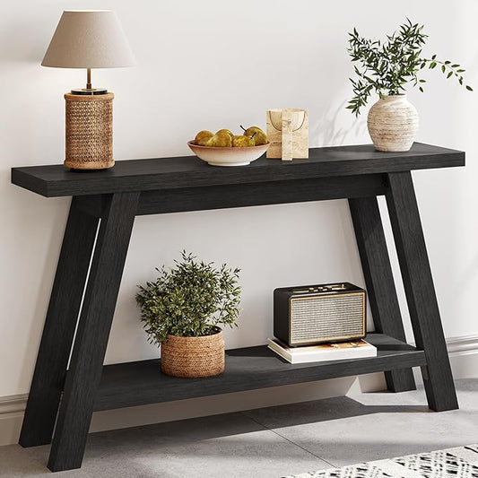Black Console Table, 55Inch Entryway Console Tables 2-Tier Narrow Wood Console Table Behind Couch Sofa Tables for Living Room, Entryway, Hallway (Black)