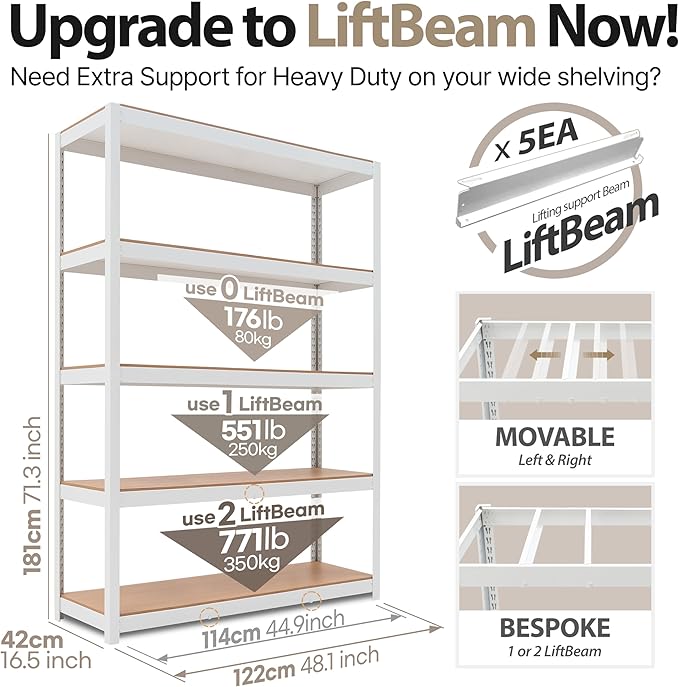 HOMEDANT House 48.1" W 5 Tier Heavy Duty Garage Shelving Adjustable Metal Rack Storage Shelves Standing Shelf Unit Organizers Industrial Warehouse Basement White 1Pack