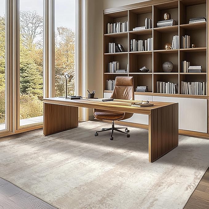 Washable Rugs 8x10 Area Rugs for Living Room - Modern Abstract Rugs for Bedroom,Dining Room,Large Soft Low Pile Carpet with Non Slip Rubber Backing,Neutral Accent Nursery Rug- Yello Brown