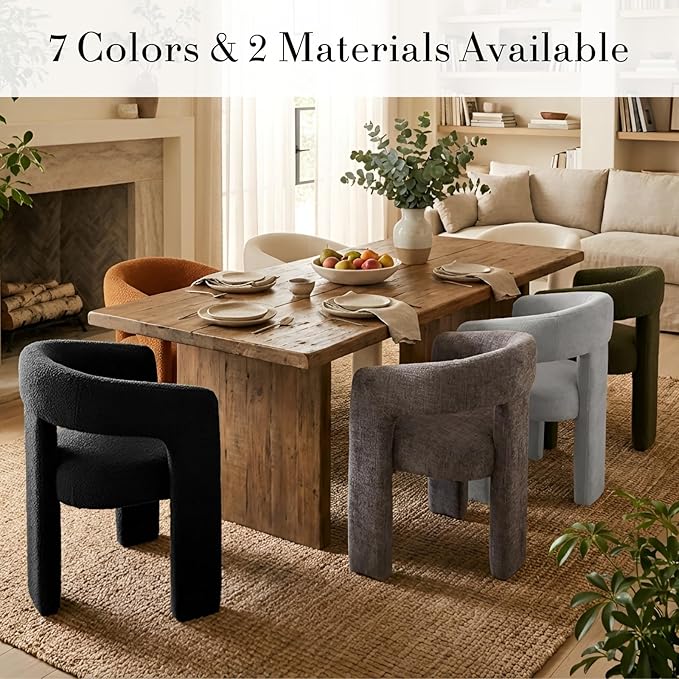 Modern Chenille Dining Chairs Set of 6, Upholstered Barrel Chairs with Arms Comfy Accent Side Chairs for Living Room/Dining Room/Reception, Beige