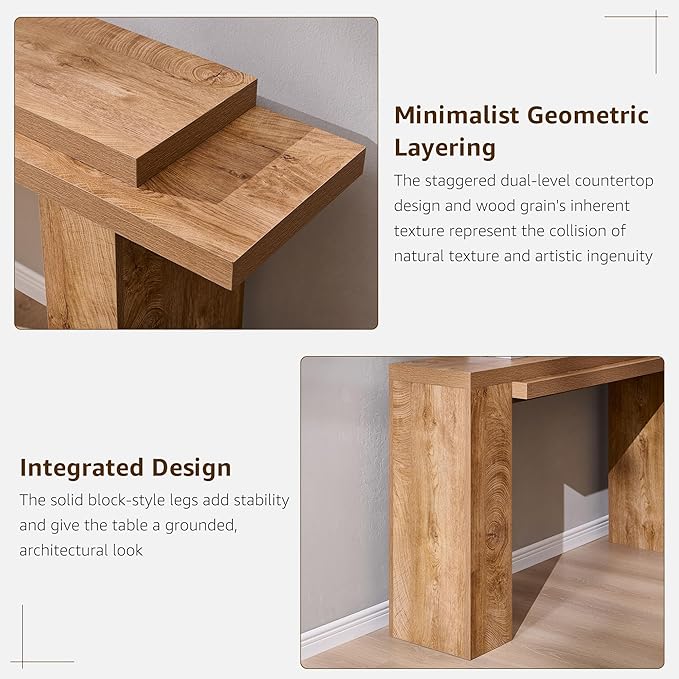 OKD 63 Inch Modern Entryway Console Table, Solid Geometry Accent Sofa Table Behind The Couch, Narrow Console Table for Entryway, Hallway, Living Room, Foyer, Light Tree Knot
