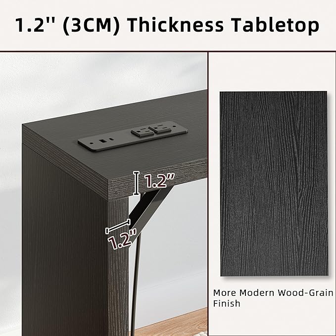 TIQLAB Sofa Table, 79''L x 9.1''W (1.2'' Thickness) Long Console Table Behind Couch, Entryway Table with Angled Metal Frame, Industrial Console Table, Black