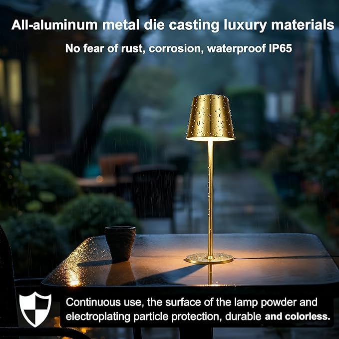 2 Pack Gold Cordless Table Lamp Rechargeable, Metal Small Bedside Table Lamp with 3 Adjustable Pole, 5400mAh Battery Operated Touch Lamp for Bedroom Kitchen Dining Waterproof & Portable