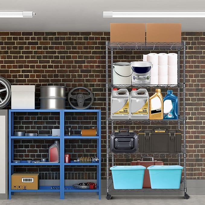 Whitmor 5-Tier Heavy Duty Shelving Unit, Metal Adjustable Storage Shelves, 2000 lbs Capacity for Pantry, Kitchen, Closet, Laundry, 29.6" L x 13.7" W x 59.4" H, Black