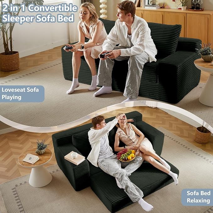 70.87" Loveseat Sofa Bed - Corduroy Upholstered, Comfy Deep Seat & Modern Design - Small Space Friendly, No Assembly Needed - Ideal for Living Room, Bedroom, Apartment, Home Office, Grey