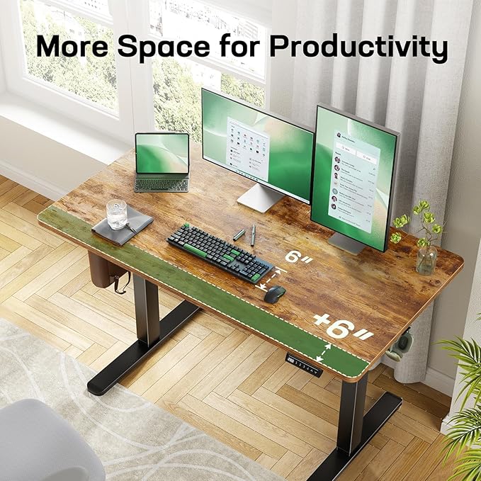 Electric Standing Desk with One-Piece Desktop,48 x 30 inch Height Adjustable Office Gaming Computer Desk with Tabletop, Home Office Stand up Desk with 4 Memory Presets, Table for Bedroom(2 Packages)