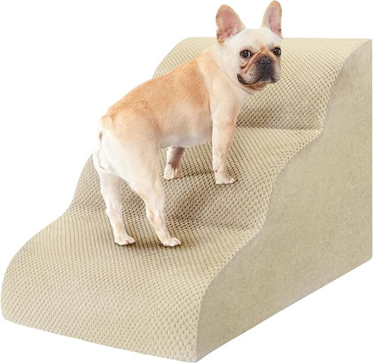 Dog Stairs for Small Dogs, High Density Foam Dog Steps, Extra Wide Non-Slip Pet Ramp for High Beds Or Couch, Soft Doggie Ladder for Dogs Injured, Older Pets, Small Cats, 3 Stpes,Camel