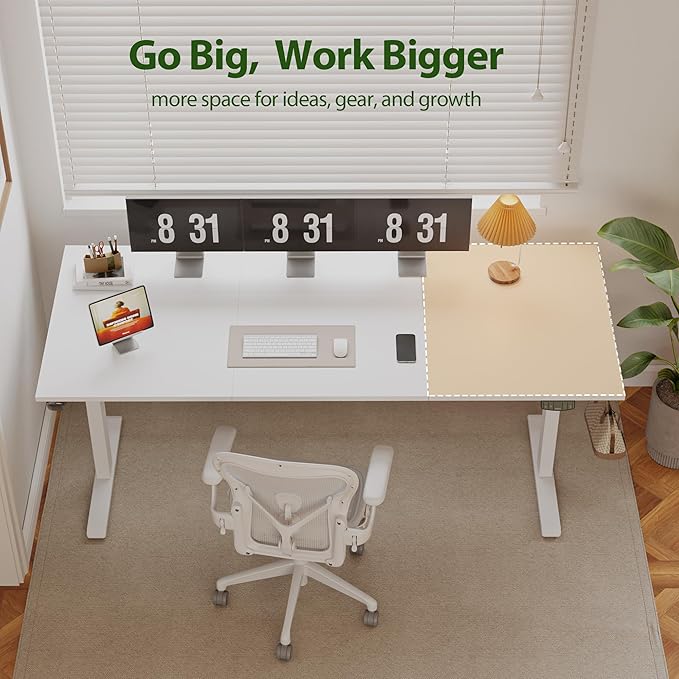 Agilestic Electric Standing Desk, Extra Large 71 x 31.5 Inches Height Adjustable Desk, Sit Stand Up Workstation for Home Office, Ergonomic Rising Gaming Computer Table with Memory Preset,White