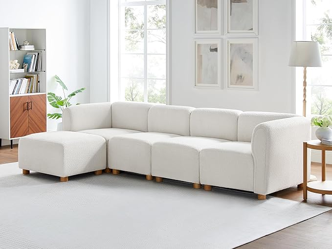 VANOMi Oversized Modular Sectional Sofa, L Shaped Sectional Couches for Living Room, 5 Seats Modular Sofa with Reversible Chaises, Cream White