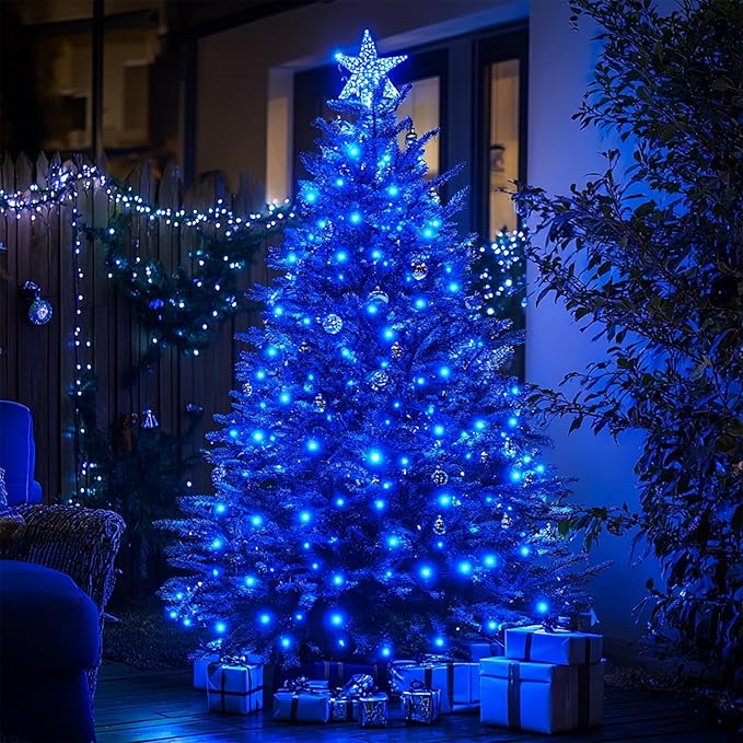 Kwaiffeo Blue Christmas Lights, 100FT 300LED String Light Outdoor Indoor, 8 Modes Connectable Blue Lights for Christmas Halloween Decorations Outside, Fairy Light for Party Yard Tree Decor