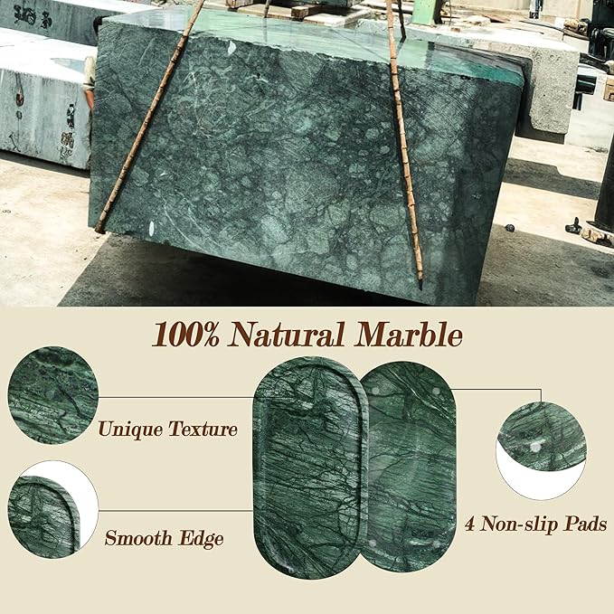 100% Real Natural Marble Tray for Bathroom, Luxury Indian Green Stone Vanity Tray, Decorative Oval Trays for Countertop Storage Organizer, Dresser, Kitchen, Home Decor, 11.8" x 6", Green