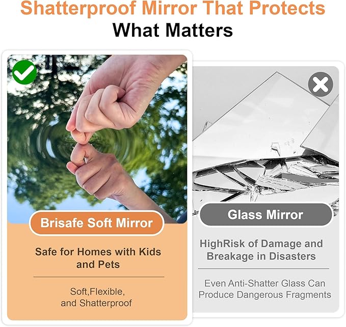 brisafe 67"x24" Ultra-Light Mobile Floor Mirror with 360° Wheels, 0.04mm Shatterproof Nano Film for Home Gym/Yoga/Dance Studio & Commercial Use | 60% Insurance Savings | White