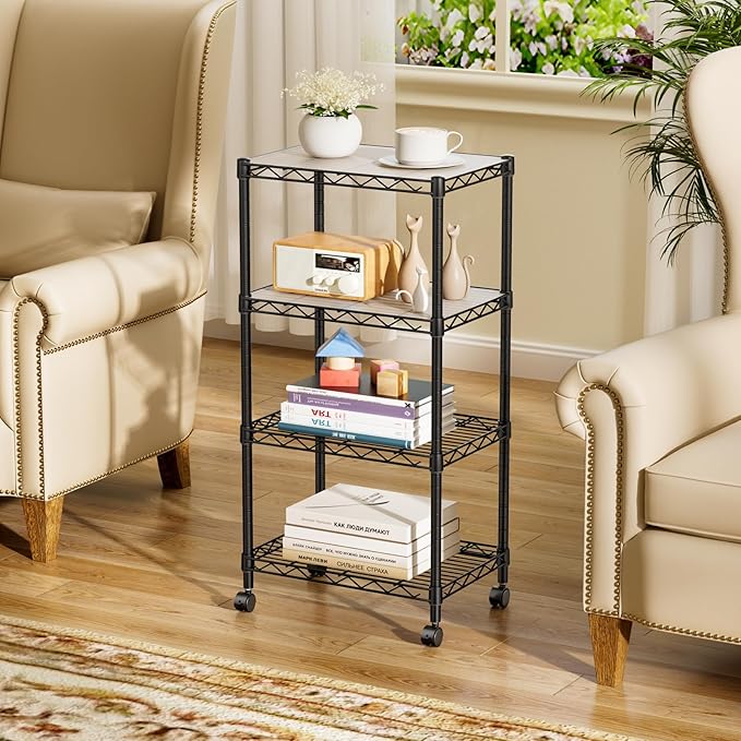 SINGAYE 4 Small Wire Shelves Kitchen Pantry Close Home Organizers and Storage Bathroom Shelf Laundry Room Organization Adjustable Book Metal Garage Shelving Unit