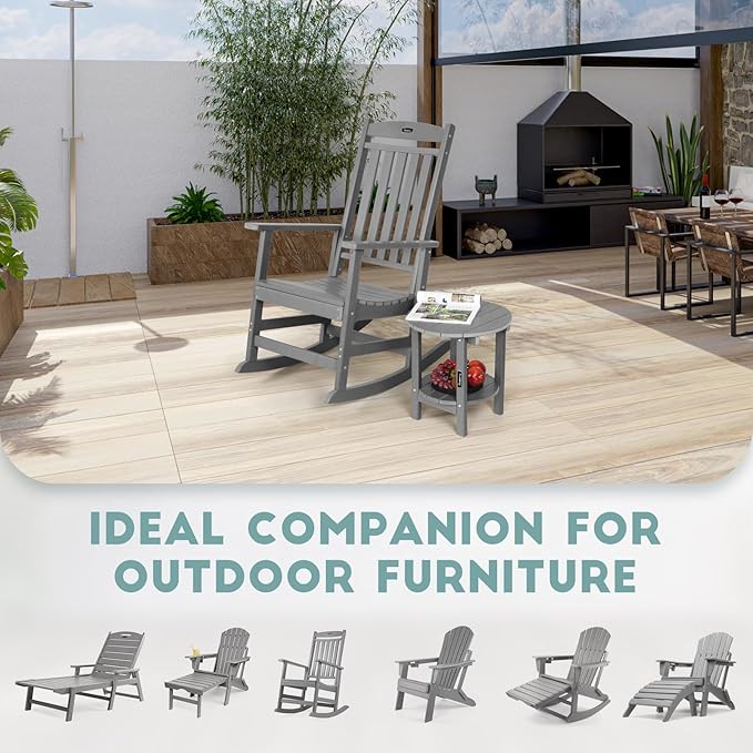 FUNBERRY Outdoor Adirondack Side Table Set of 2, 2-Tier Patio End Tables, HDPE All Weather for Outside