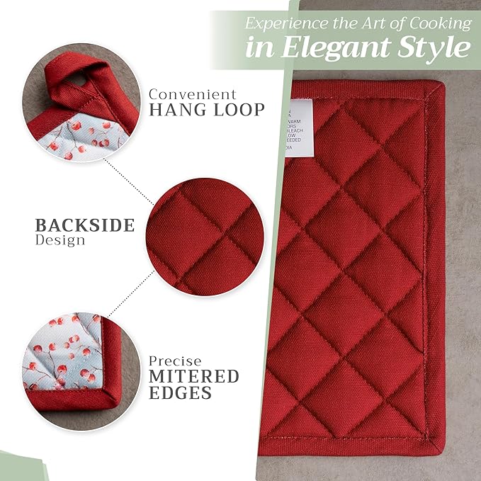 Maison d' Hermine 100% Cotton Oven Mitt & Pot Holder Set (7.5"x13" & 8"x8") Heat Resistant BBQ Cooking Gloves with Loop for Thanksgiving Christmas Decorations Handling Hot Pans (Fairy Tale Forest)