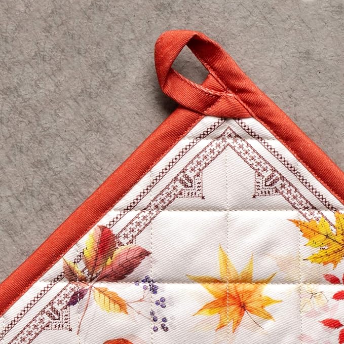 Maison d' Hermine 100% Cotton Oven Mitt & Pot Holder Set (7.5"x13" & 8"x8") Heat Resistant BBQ Cooking Gloves with Loop for Thanksgiving Christmas Decorations Handling Hot Pans (Amarante)