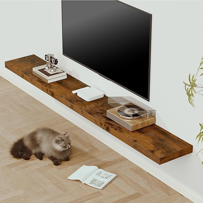 Vivelove 12 Inch Deep Floating Shelves 72 inch Long, 72 x 12 Wide Wall Shelves with Invisible Brackets, for Bedroom Bathroom Living Room Kitchen Office, Farmhouse Home Decor, Set of 1, Rustic Brown